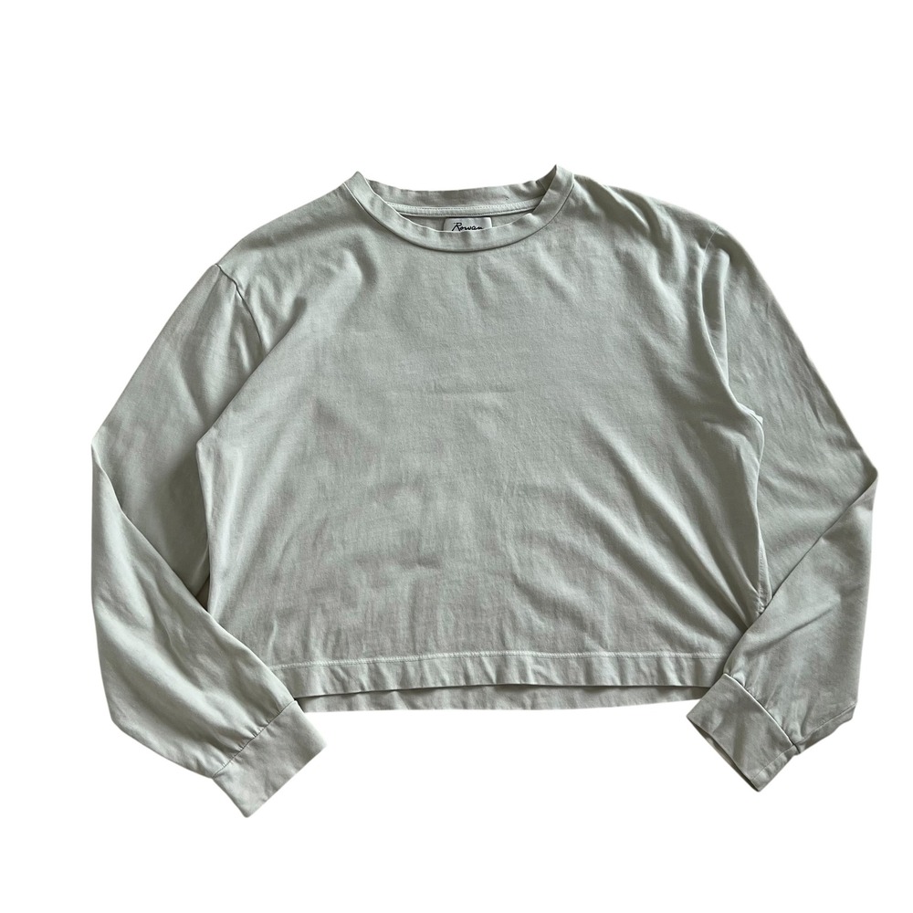 Rowan Reagan Long Sleeve Boyfriend Cotton Tee Sage Green SZ L Loungewear Comfy